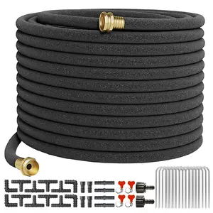 Soaker Hose 100 FT For Beds,Brass Connector 1/2" Ruber Drip Irrigation Kit with Hose Stakes&Connector Set for Flower Bed&Yard,Landscaping