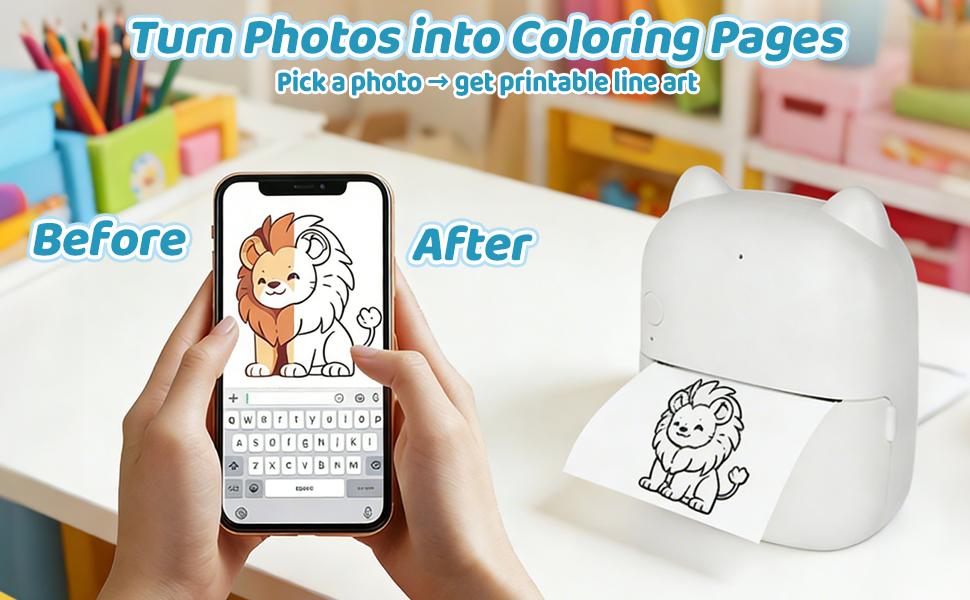 AI Voice Sticker Printer for Kids, Mini Thermal Sticker Maker, Inkless Portable Talk-to-Print Printer for Coloring Pages, Journals, DIY & Gifts