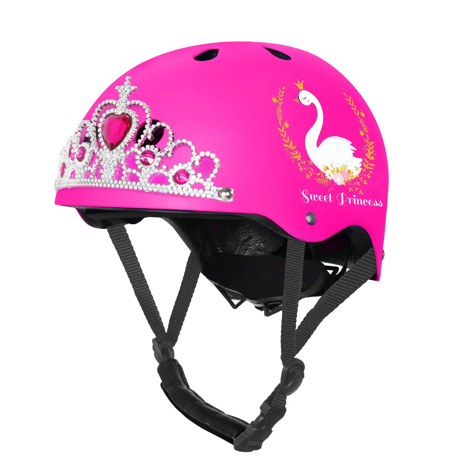 Nattork Kids' Rose Princess Helmet - Lightweight, Adjustable, Breathable Foam Head Protection with PP Shell, 11 Vents, Shock-Resistant, Durable, 18.11"-20.5" Size S for Toddler Cycling, Skating, Skateboarding