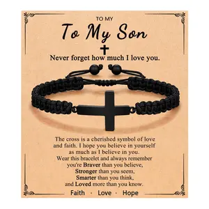 Cross Braided Bracelet for Men/Boys Birthday Valentine's Day Christmas Confirmation Communion Gifts for Son Grandson Nephew