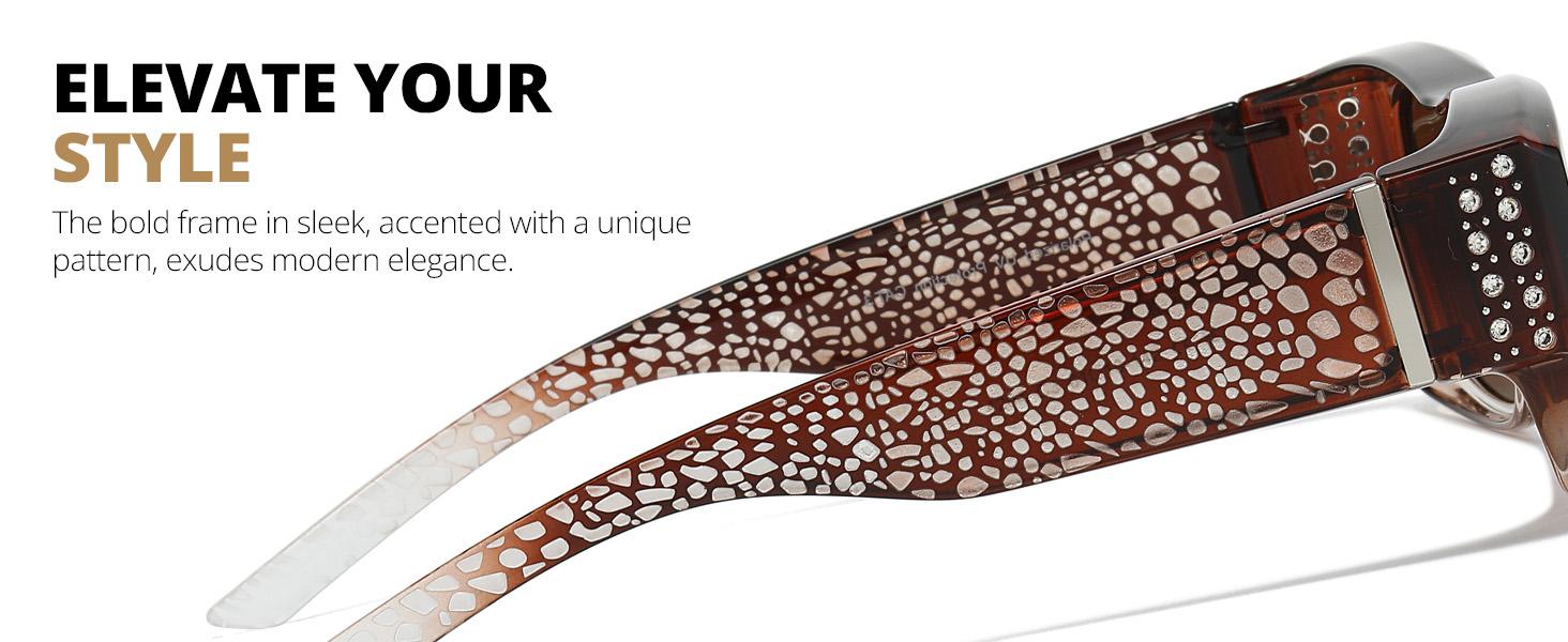 Sunglasses Over Glasses for Women with Rhinestone Rectangle Fit Over Glasses UV Protection for Driving TS4204