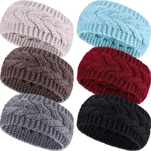 Women's Winter Cable Knitted Headbands Chunky Earmuffs Ear Warmers for Women Daily Wear and Sport 6 Pack Multi-color