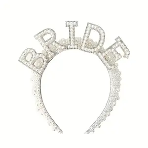 1Pc Imitation Pearl BRIDE Tiara Headband - Crystal Beaded Bridal Crown Headpiece for Wedding, Bachelorette Party, Bride Accessories, Elegant Headband, Versatile Headband, Versatile Accessory, Wedding Hair Accessories