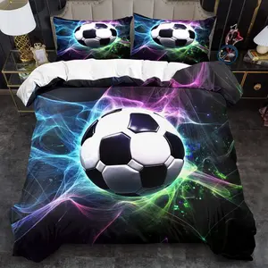 2/3 Piece Cartoon Bohemian Duvet Cover Set for Halloween in a vibrant football and luminous plasma design. This Gothic Christmas Bedroom Decor includes 1 Duvet Cover and 1 or 2 Pillowcases but does not include a quilt core.