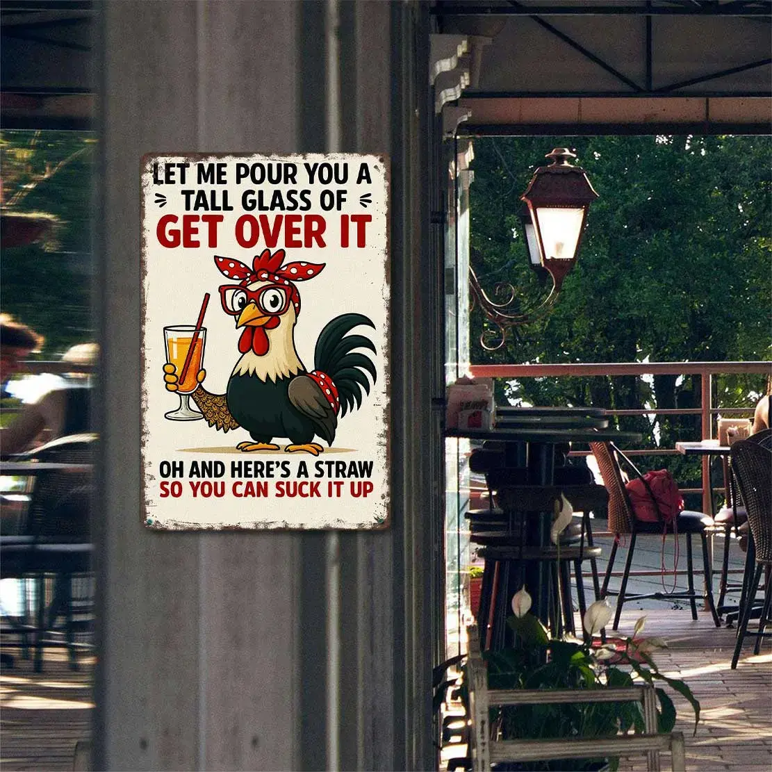 Funny Chicken Wall Plaque - 8x12in Retro Rooster Quote Farmhouse Art, Farmhouse Kitchen Decor Gift for Humor Lovers