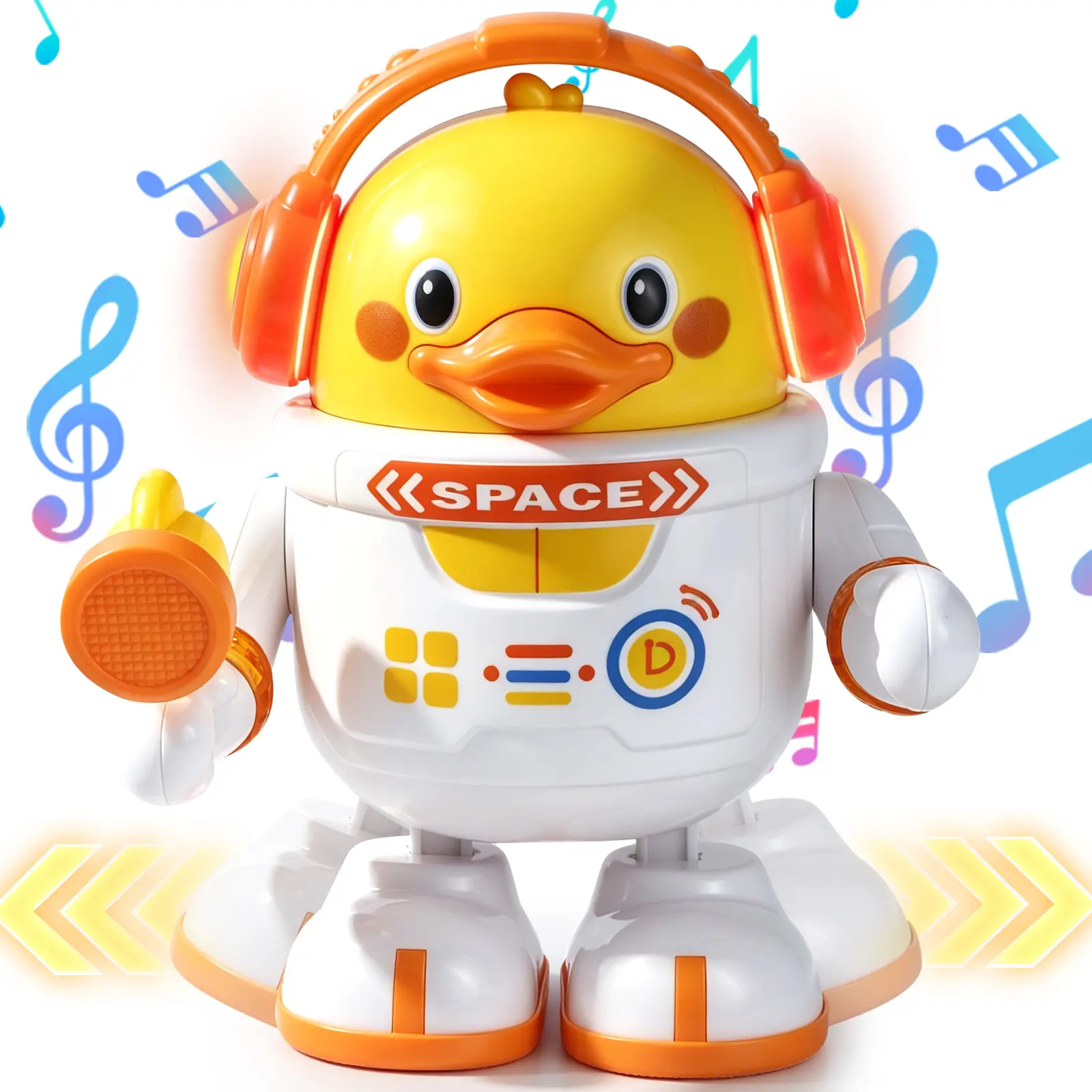 Electric Dancing Space Duck Toy with LED Lights and Music, Walking Astronaut Duck with Swinging Arms for Babies and Toddlers Ages 1-4