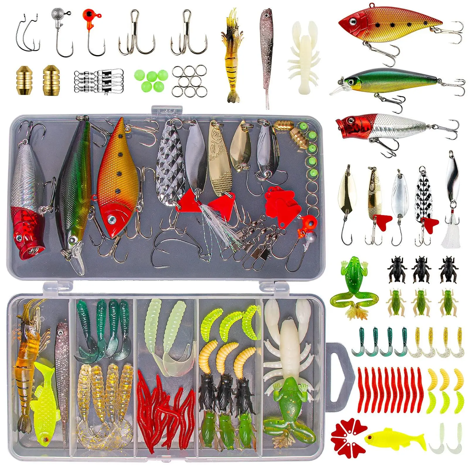 Fishing Bait With Storage Case, Realistic Fishing Lure Kits, Crappie Lures, Trout Bass Fishing Lures, Worm Lures, Mustad Lures