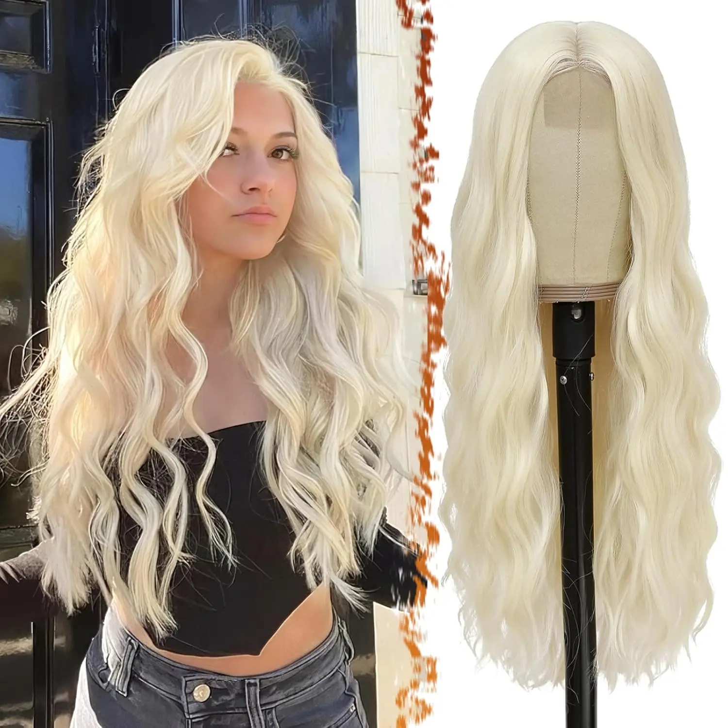 BARSDAR Long Wavy Wig - Long Wavy Middle Part Blonde Wig for Women - 26 Inch Natural Looking Thick Soft Synthetic Daenerys Wigs Daily Party Cosplay Halloween Costume