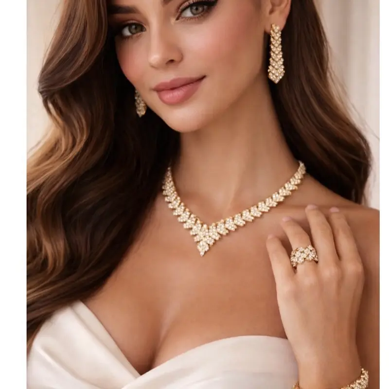 Aurora Royale Teardrop Jewelry Set – 4-Piece Cubic Zirconia Collection  (Necklace • Earrings • Bracelet • Ring) Necklace, Ring, Earrings and Bracelet Set.