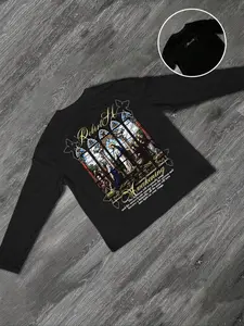Men's Long Sleeve T-Shirt, Slim Fit, Jesus Church Window Pattern, Casual Daily Wear, Multi-Use Home Tee, Perfect Gift Choice, Streetwear, Menswear