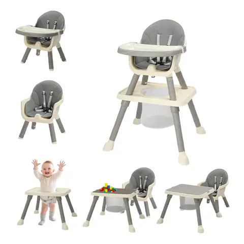 JOYMOR Modern 7-in-1 Multifunctional Feeding Seat - Toddler Dining Chair, Adjustable Baby High Chair, Convertible Booster, Removable Tray, 5-Point Harness, Faux Leather Seat, Kids Learning Table Setup (for 6-36 Months, Baby Items)