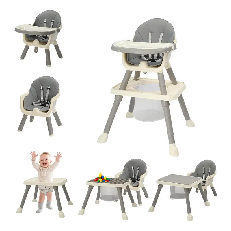 JOYMOR Modern 7-in-1 Multifunctional Feeding Seat - Toddler Dining Chair, Adjustable Baby High Chair, Convertible Booster, Removable Tray, 5-Point Harness, Faux Leather Seat, Kids Learning Table Setup (for 6-36 Months, Baby Items)