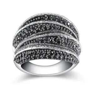 MYTYS Wide Band Statement Ring Multi-Layer Wavy Striped Design with Full Black Accent Embellishments Textured Details Bold Aesthetic Jewelry for Daily Wear Party Outfits Date Nights & Gifting for Women