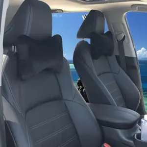 2pcs Memory Cotton Neck Pillow - 100% Polyester Flannel, Breathable & Supportive Car Headrest & Seat Cushion Auto Accessories.