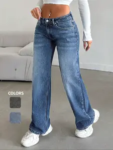 Women's Low Waist Vintage Wash Straight Leg Jeans, Womenswear, Fashion Casual Denim Jeans, Perfect for Daily Wear, Stylish Ladies' Clothing Pants