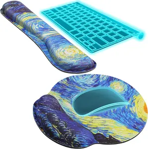 KTRIO Ergonomic Keyboard Wrist Rest and Mouse Pad with Wrist Rest Set, Memory Foam Wrist Support for Typing, Gaming, Office and Home Use, Starry Night