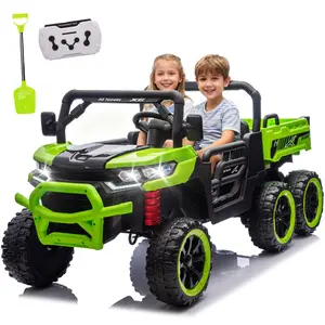 24V Two-seater Kids Ride On Six-wheel Electric Dump Truck W/Parents Control,4WD,Six-wheel Suspension,High Endurance,Music,Bluetooth,USB,24V UTV W/Shovel&Slow Start,Speeds 1.86-3.11 MPH For Kids 2-6.