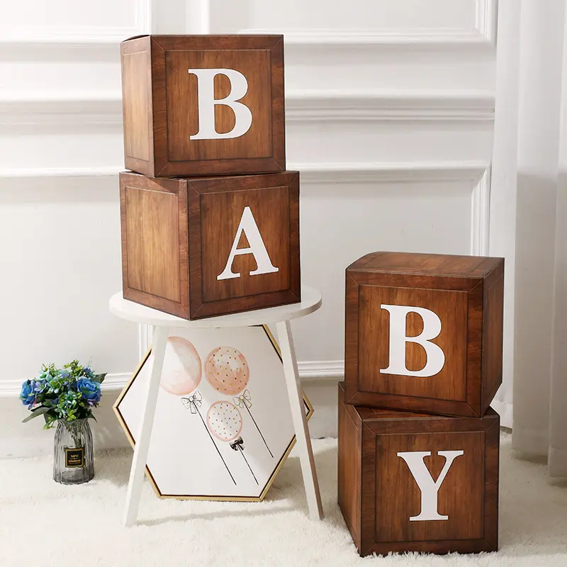 Retro Brown Wood Grain Letter Balloon Boxes (4 Packs) - Decorative All Seasons Party Event Props, Photography Props, Festive Home Supplies Gifts for Female, Male