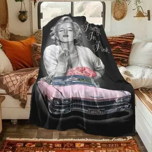 Vintage Marilyn Monroe Pretty in Car Print Blanket, Figure Print Blanket, Holiday Gift Blanket, Soft Cozy Blanket, Multi-Purpose Outdoor Beach Camping, Sofa Pet Office Cover