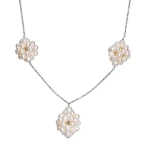 White Freshwater Pearl Necklace in Rhodium Over Sterling Silver 20 Inches Christmas Gifts