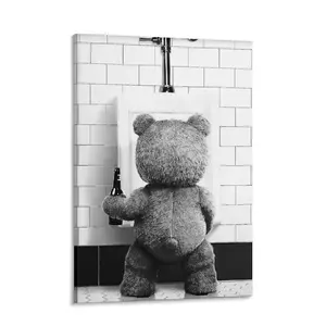 Black and White Movie Poster Teddy Bear Print Wall Art for Bathroom Restroom Picture Print Wall Art Poster Painting Canvas Posters Artworks Room Aesthetic