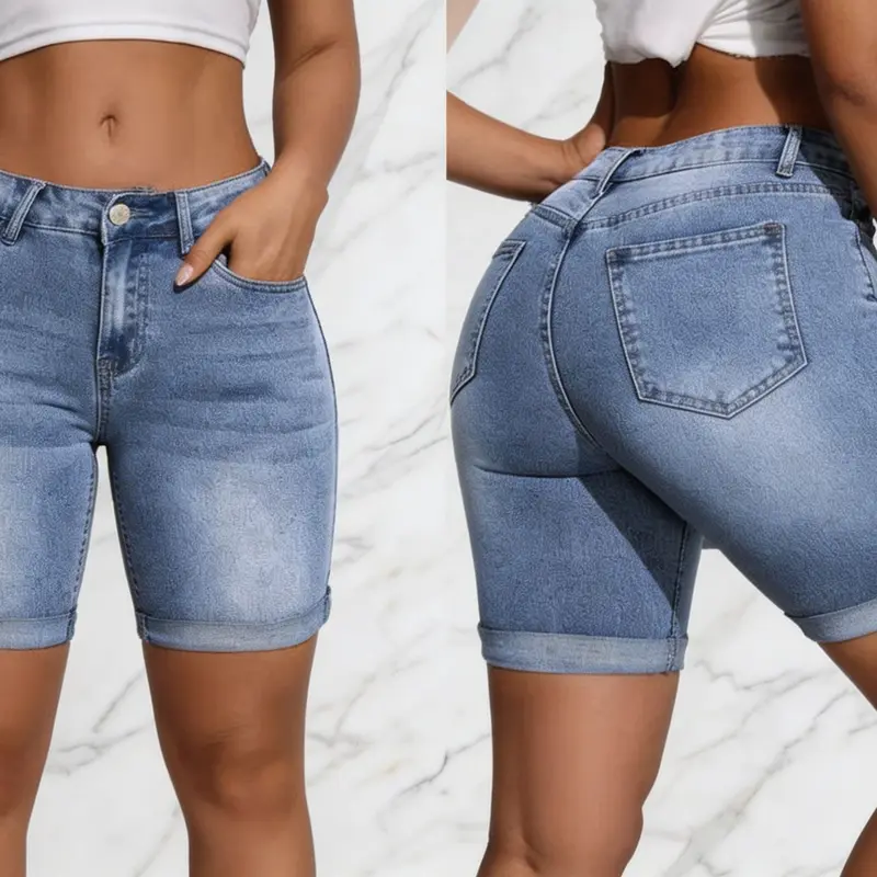 Washed Slim-Fit Jeans and Casual Shorts Women’s Summer Bottoms - Everyday Comfortable Denim Shorts & Slim Jeans with Pockets, Breathable Lightweight Summer Style for Casual Outings