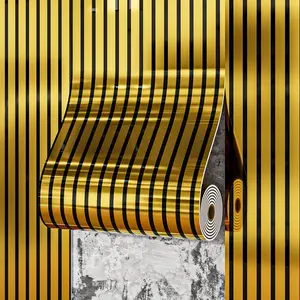 Golden Grille Thickened Wallpaper, PVC Kitchen Wall Panel, 40cm*300cm, Peel and Stick Easy Installation Removable, Self-adhesiverproof Wall Panel, Suitable for Wall Decoration and Color Change, Home Decor