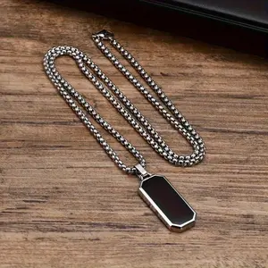 1Pc stainless steel necklace, men's simple black oil dripping stainless steel pendant, men's personalized gift