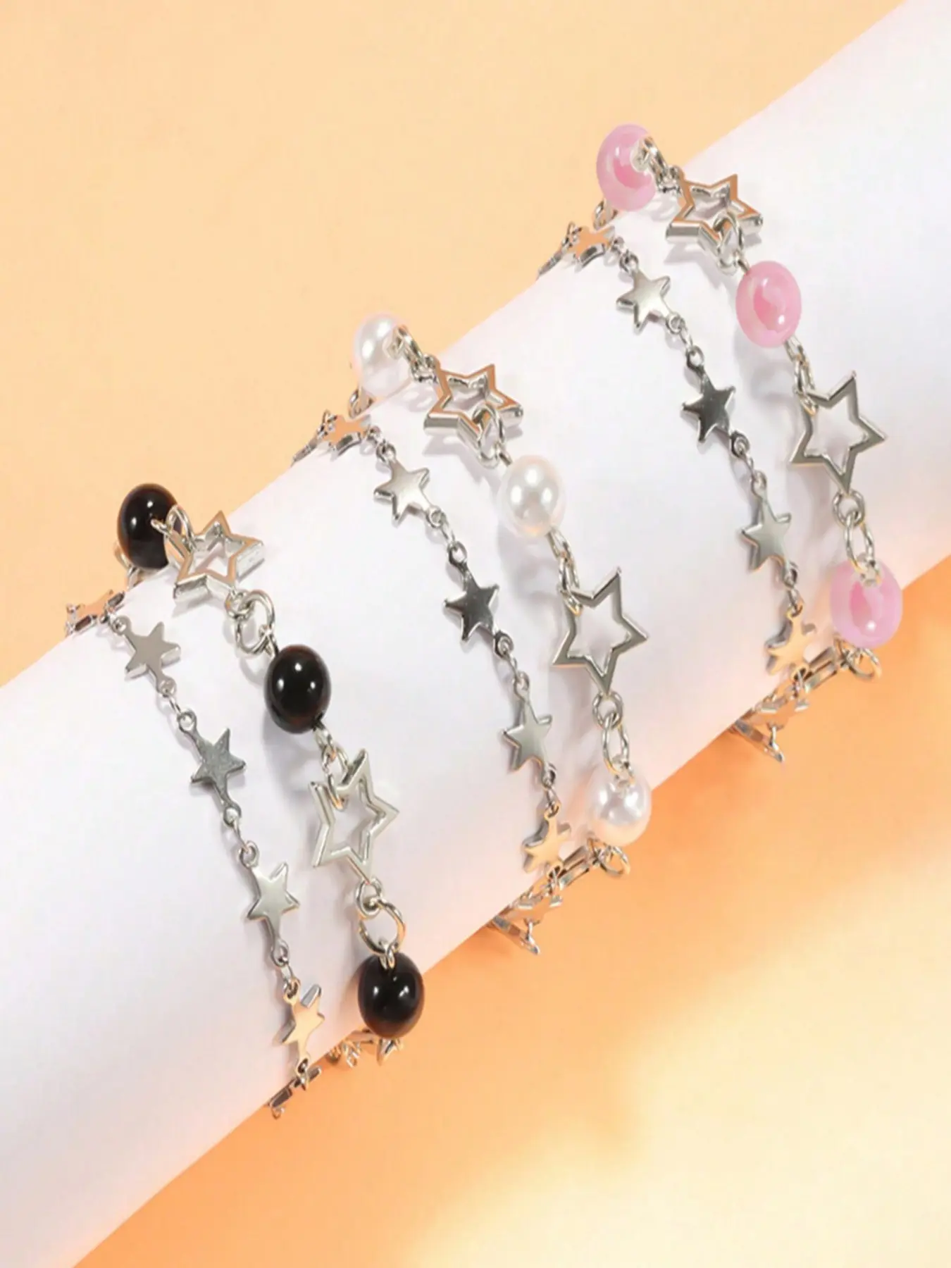 2 Pcs Y2K Imitation Pearl Star Bracelets, Couple Jewelry Set, Unisex Friendship Bracelets, Perfect Gift for Friends, Holiday Present, Versatile Accessory, Stackable Bracelets, Bracelet Sets