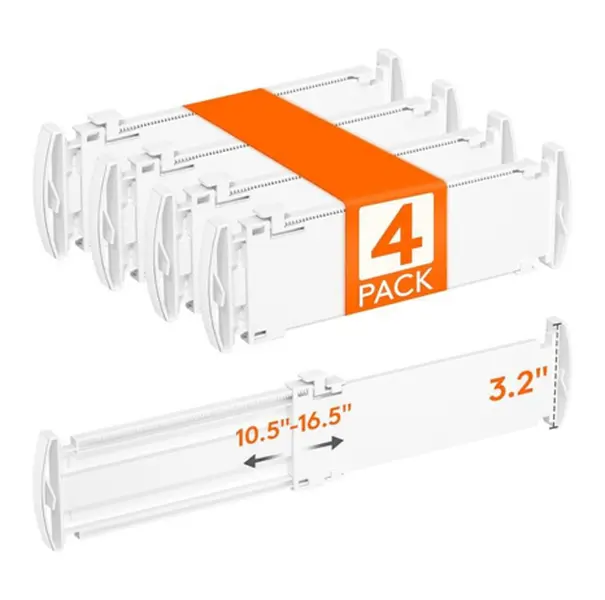 4 Pack Adjustable Drawer Dividers – White Plastic Dresser Organizers for Clothes, Socks & Underwear Storage