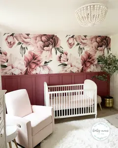 Mauve Peonies Wallpaper arge Scale Peel and Stick Removable, Unpasted Prepasted Traditional Option, Baby Girl Nursery Mural