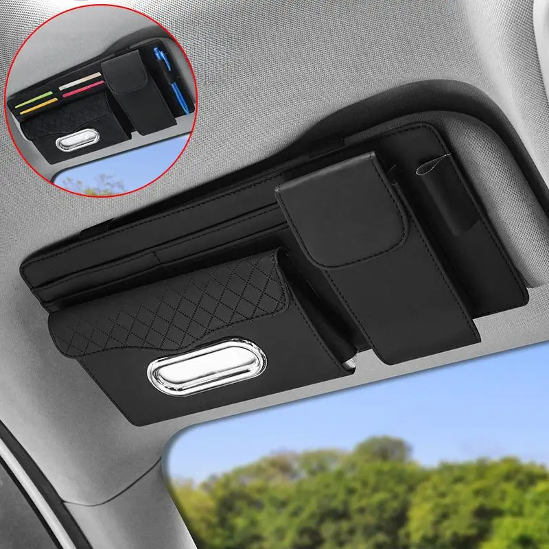 Car Sun Visor Tissue Box, 1 Count PU Leather Car Tissue Holder, Multifunctional Car Interior Accessories, Car Organizers for Car Stowing & Tidying, Car Storage Organizer