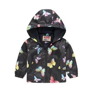 New Lightweight Hooded Zip-Up Jacket Girls with Cartoon Prints And Pockets