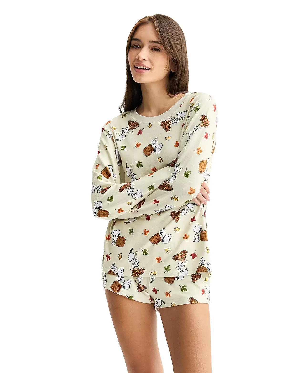 Peanuts Pajamas Women's Autumn Delight Shirt and Shorts Lounge Sleep Set, Polyester, Smooth, Spandex
