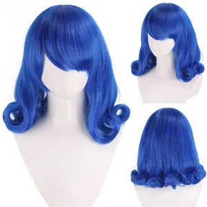 Cosplay anime wig Fairy Tail Zubyia anime wig synthetic wigs fiber hair Zubyian dark blue curly short hair play role hair body wave easy wear fake hair