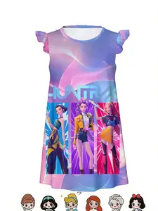 Huntrax Women's Gaming Dress, Gradient Blend, Sweet Cool Girl Style, Loose-Fitting Knee Length, Casual Short Sleeve, Cute Ruffle