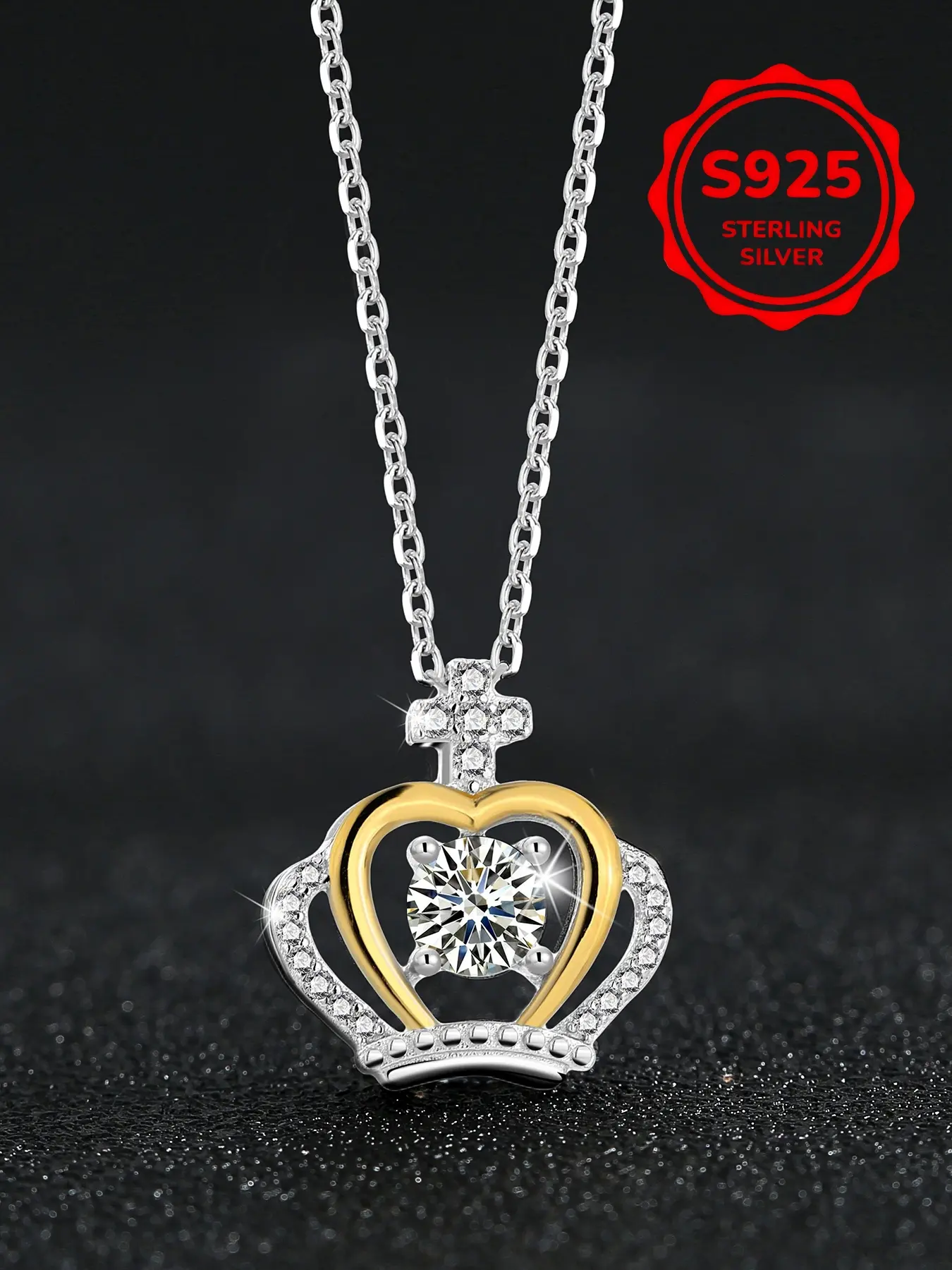 Elegant S925 Silver Princess Crown Necklace for Women, Zircon Pendant Clavicle Chain Jewelry Gift, Versatile Fashion Accessory