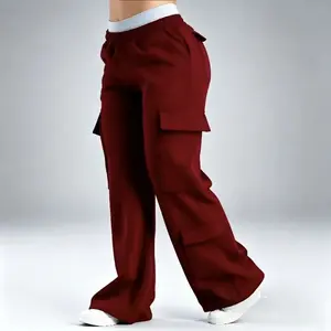 Women's High Waist Wide Leg Cargo Sweatpants, Casual Baggy Trousers with Multi Pockets, Multiple Colors,Elastic Waist, Loose Fit, All Seasons.