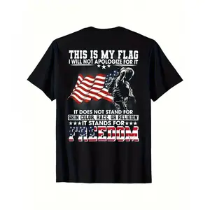 Vintage Patriotic American Flag & Soldier Print T-Shirt - Cotton Unisex Casual Tee with Bold "Stand for Freedom" Slogan, Regular Fit Short Sleeve Shirt for Men & Women - Ideal Gift for Dad, Mom, Friends, American Flag Clothes