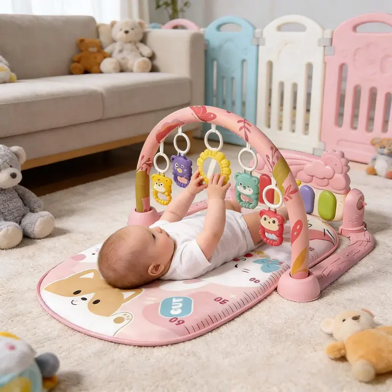 Cochildor Tapete de Gimnasio para Bebé, Tapete para Tiempo Boca Abajo para Bebés, Tapete de Piano 3 en 1 para Patear y Tocar, Regalo para Bebé para Infantes y Niños Pequeños de 0-36 Meses