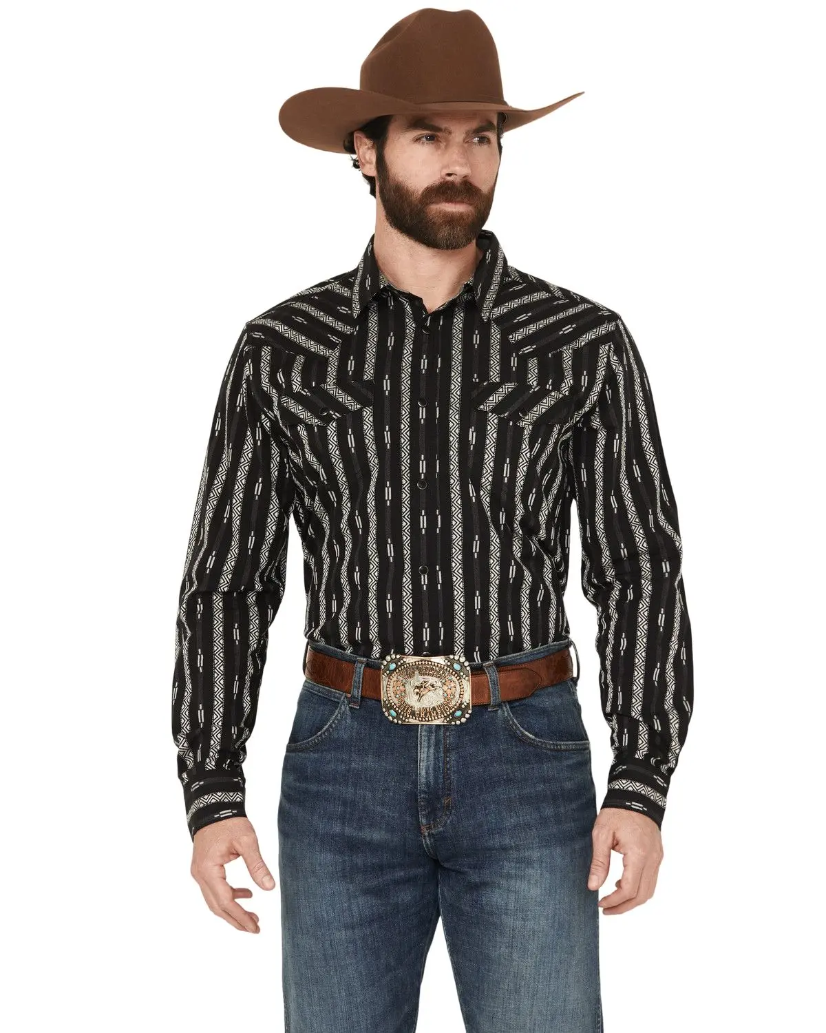 Cody James Men's Men'S Range Rover Ready Striped Long Sleeve Snap Western - Cjsp25w23-Blk
