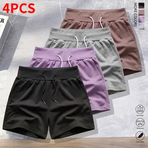 Set of 4 women’s yoga shorts — lightweight, breathable, quick-dry athletic shorts for fitness training with pockets