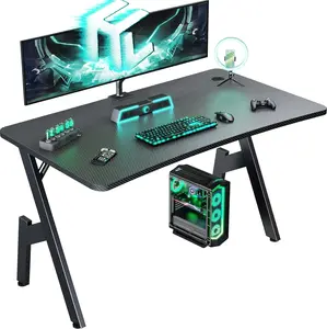 40 Inch Gaming Desk, Small Computer Gaming Desk Table with Cable Management, Ergonomic A Shape Modern Carbon Fiber Gamer Table Pc Workstation Home Office Desks for Small Space, Black