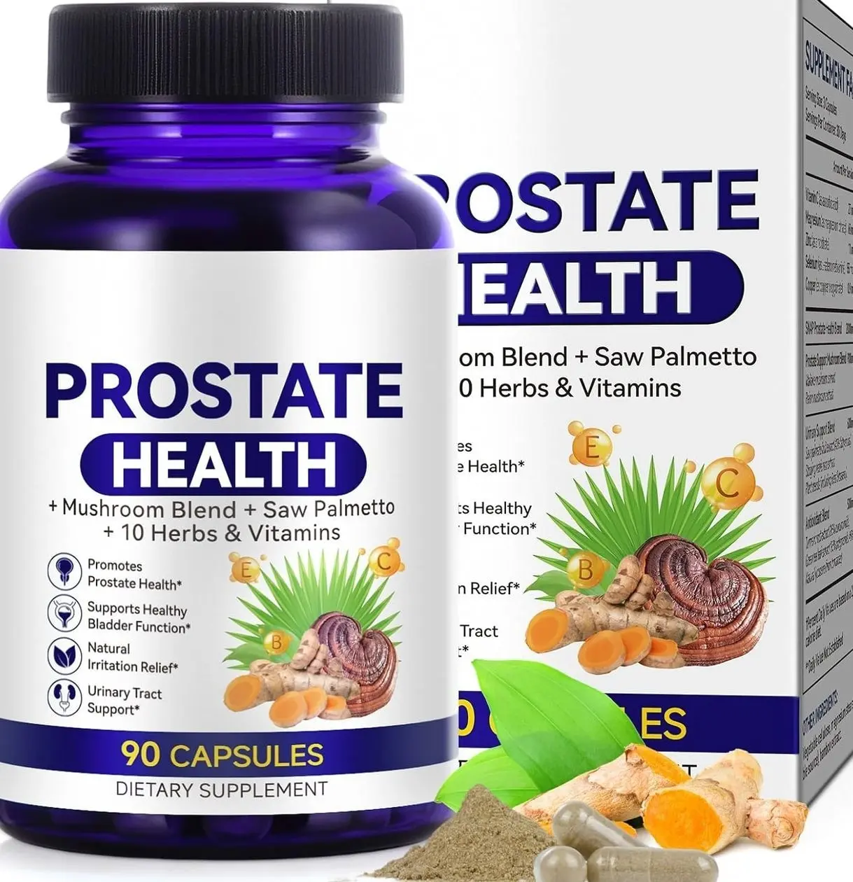 Prostate Health Supplements for Men - Promote Sleep, Urinary Tract Health Support, Saw Palmetto with Reishi & Nettle, Ashwagandha,90 Vegetarian Non-GMO Capsules