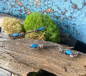 PAIR Nipple Rings Tribal Feather Turquoise Enamel Shields Piercing Body Jewelry