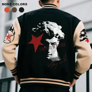 Men's Baseball Jacket 100% Polyester Durable Multi-Color Optional: Black Orange Coffee Colorblock Stars Statue Skull Flame Graphic Varsity Coat Y2K Vintage Retro Classic Old-School Casual Sports SWAG Streetwear Light Fleece-Lined Winter Jacket Trendy Gift