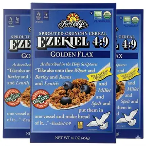 Food for Life Ezekiel 4:9 Golden Flax Sprouted Grain Crunchy Breakfast Cereal, 16 oz, with Flax Seeds, Perfect for Pairing with Milk