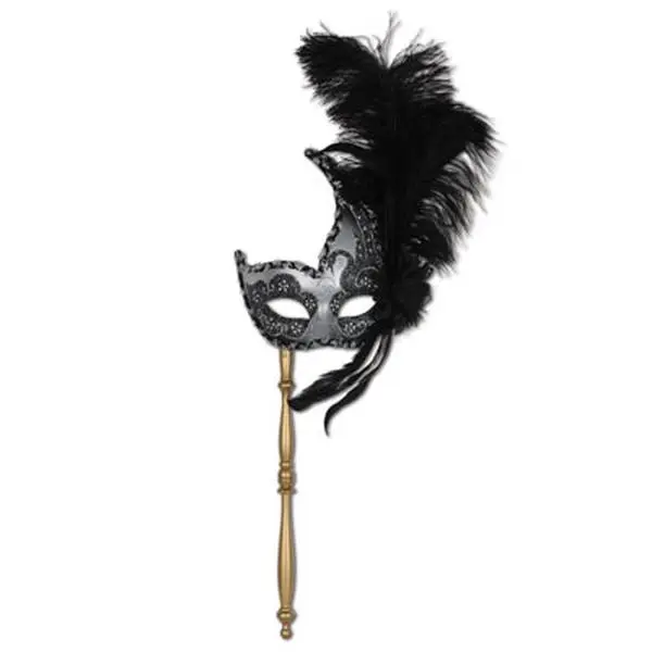 212 MAIN 12-Pack Feather Masks with Sticks, Festive Event Accessories, Party Supplies, Party Favors, Party Favor, Feathers