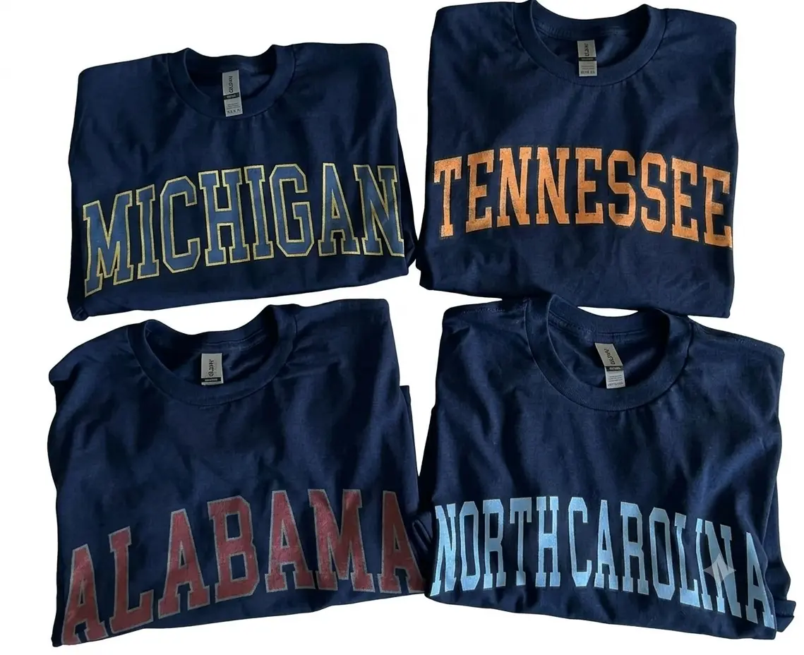 Classic college-style t-shirt, navy color.