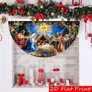 1pc Christmas Half-Circle Garden Flag, Double-Sided Semi-Circular Hanging Banner with Starry Night Theme, Outdoor Yard Patio Decor for Halloween Fall Party